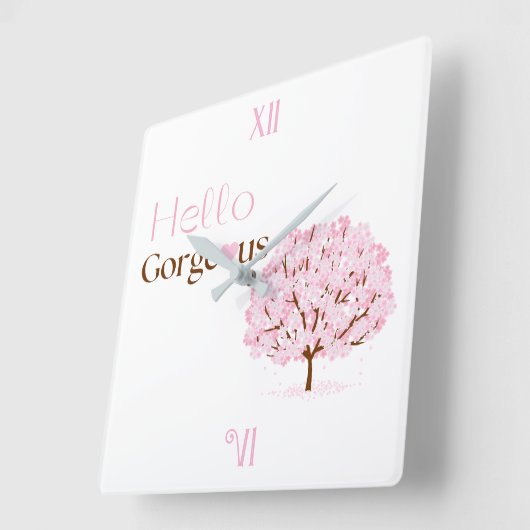 Hello Gorgeous, Pink Blossom Tree スクエア壁時計 (傾斜)