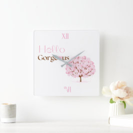 Hello Gorgeous, Pink Blossom Tree スクエア壁時計