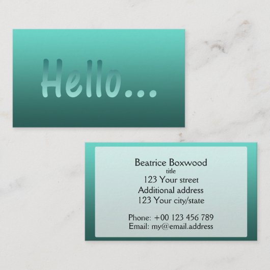 Hello Gradient Oneカラーティール（緑がかった色）とカスタム文字 名刺 (正面/裏面)