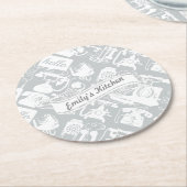 Hello Grayまたは任意のカラーレトロ電話のパーソナライズ ラウンドペーパーコースター (アングル)