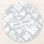 Hello Grayまたは任意のカラーレトロ電話のパーソナライズ ラウンドペーパーコースター (正面)