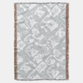 Hello Grayホワイトヴィンテージ電話パターン スローブランケット (正面縦)