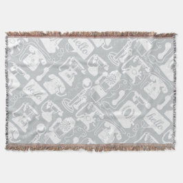 Hello Grayホワイトヴィンテージ電話パターン スローブランケット