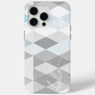 Hello Gray and Blue Linen Pattern iPhone 6 Plus 15 Pro Maxケース