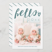 Hello Greenスクリプトカスタムフォトハッピー新年 シーズンカード (正面/裏面)