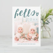 Hello Greenスクリプトカスタムフォトハッピー新年 シーズンカード (スタンド正面)