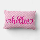 Hello Hearts Light Pink Polka Dot ランバークッション (正面)