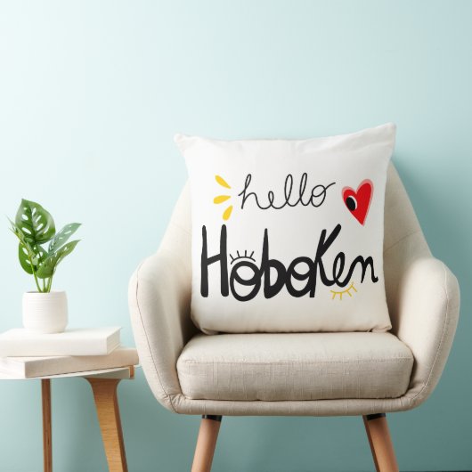 Hello Hoboken New Jersey Fun Throw Pillow クッション (椅子)