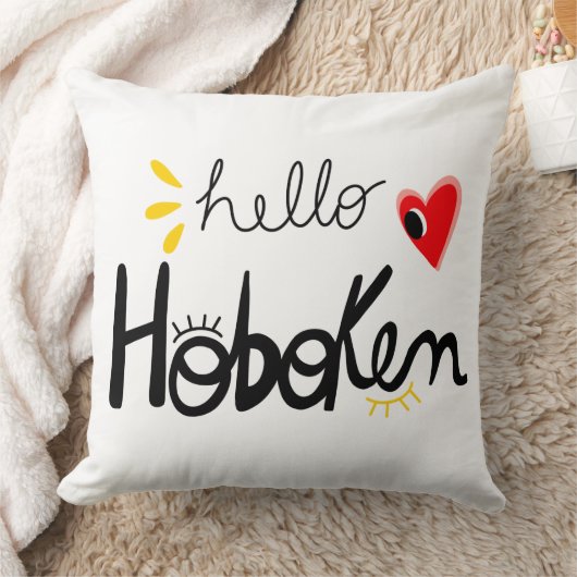 Hello Hoboken New Jersey Fun Throw Pillow クッション (ブランケット)