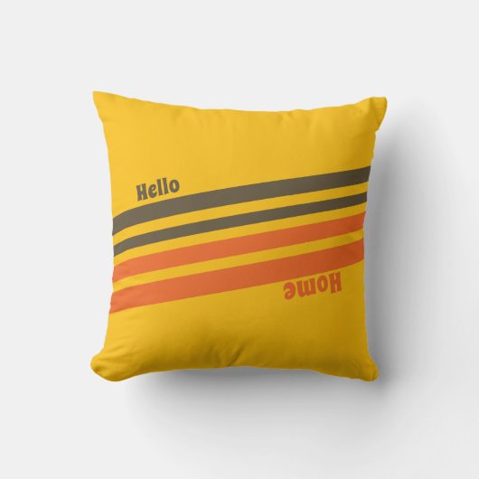 Hello Home Retro Stripes Yellow Brown Red クッション (正面)