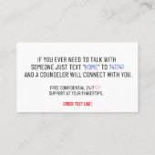 Hello How Are Free 24/7 Crisis文字ライン コーリングカード (裏面)