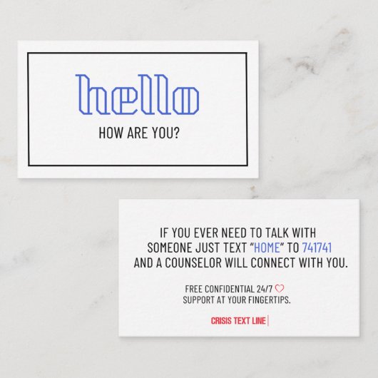 Hello How Are Free 24/7 Crisis文字ライン コーリングカード (正面/裏面)