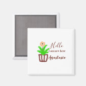 Hello I am new here baby shower kids floral leaf p マグネット (正面/裏面)