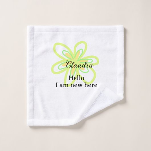 Hello I am new here name yellow green flower kids ウォッシュタオル (ウォッシュタオル)