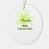 Hello I am new here name yellow green flower kids セラミックオーナメント (左)
