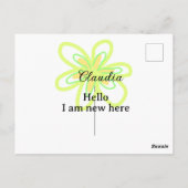 Hello I am new here name yellow green flower kids ポストカード (裏面)