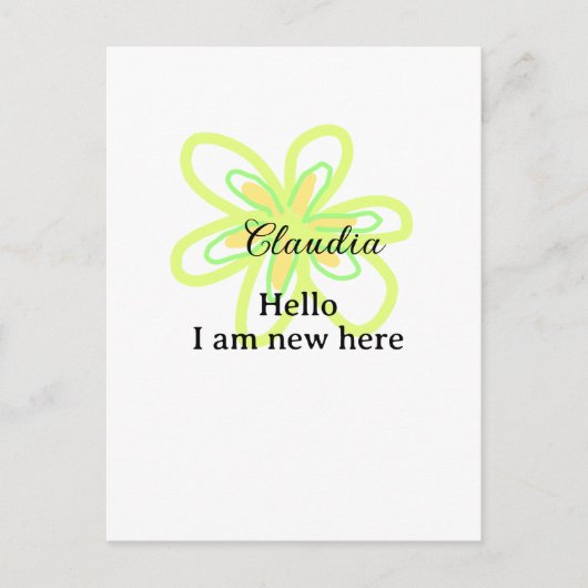 Hello I am new here name yellow green flower kids ポストカード (正面)