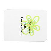 Hello I am new here name yellow green flower kids マグネット (横)