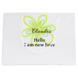 Hello I am new here name yellow green flower kids ラージペーパーバッグ