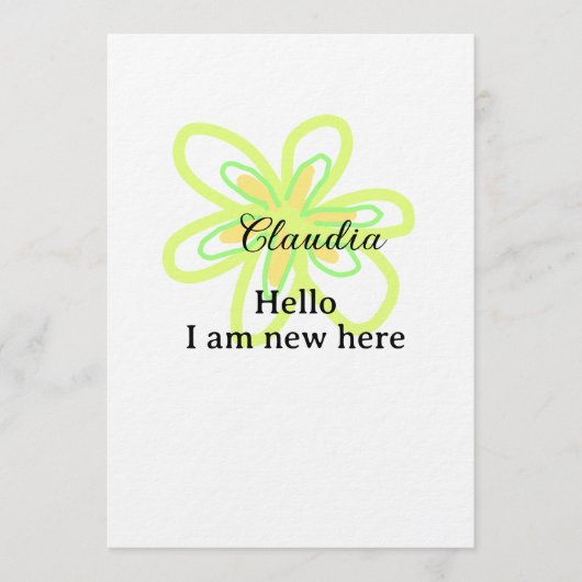 Hello I am new here name yellow green flower kids 招待状 (正面)