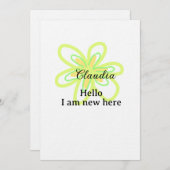 Hello I am new here name yellow green flower kids 招待状 (正面/裏面)