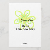 Hello I am new here name yellow green flower kids 招待状 (裏面)