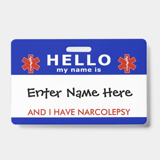 HELLO i have narcolepsy emergency info バッジ (正面)