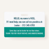 hello i have TOURETTE SYNDROME disability id バッジ (裏面)