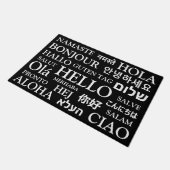 Hello in 違う languages白黒エレガント ドアマット (アングル)