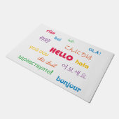 Hello in Many Languages カラフル White ドアマット (アングル)