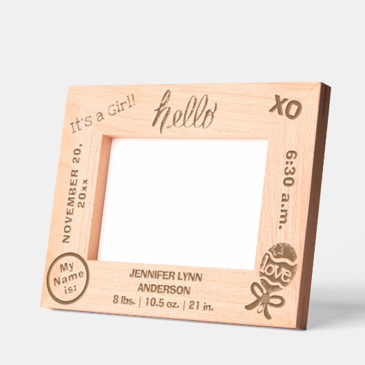 Hello It's A Girl誕生統計6 x 4, 7 x 5写真 レーザー彫刻フレーム (左)