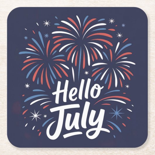 Hello July Fireworks Coaster Set スクエアペーパーコースター (正面)