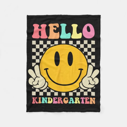 Hello Kindergarten Byck To School Groovy Teacher S フリースブランケット (正面)