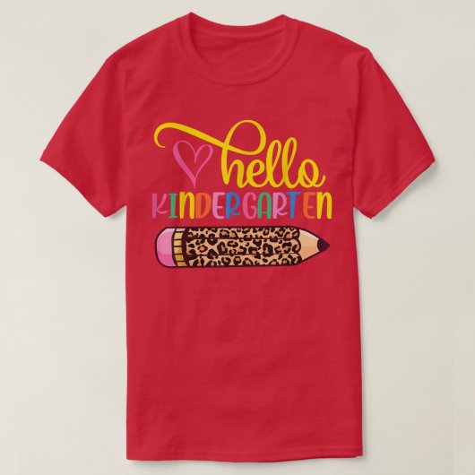 Hello Kindergarten Leopard Pink Pencil First Day o Tシャツ (デザイン正面)