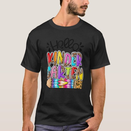 Hello Kindergarten Leopard Tie Dye Pencil  Cute Te Tシャツ (正面)
