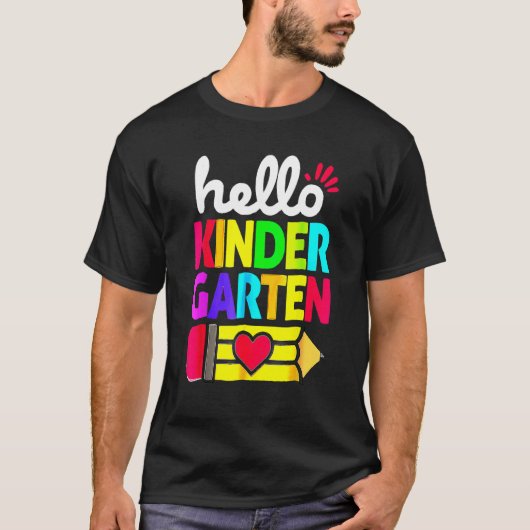 Hello Kindergarten Pencil Heart Back To School Tea Tシャツ (正面)