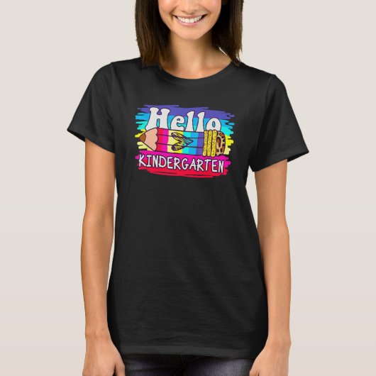 Hello Kindergarten Pencil Leopard Back To School T Tシャツ (正面)