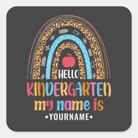 Hello Kindergarten Rainbow First Day of School スクエアシール (正面)
