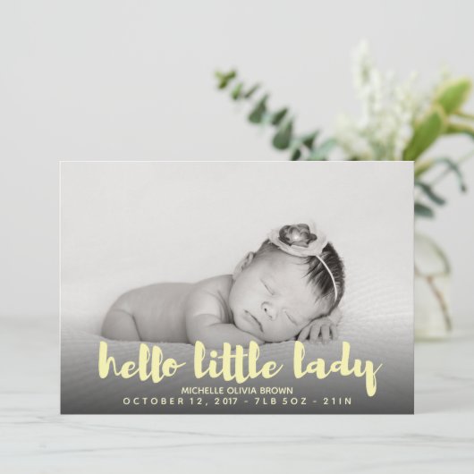 Hello littleベビー黄色の写真誕生のお知らせ 案内状 (スタンド正面)