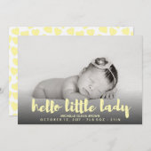 Hello littleベビー黄色の写真誕生のお知らせ 案内状 (正面/裏面)