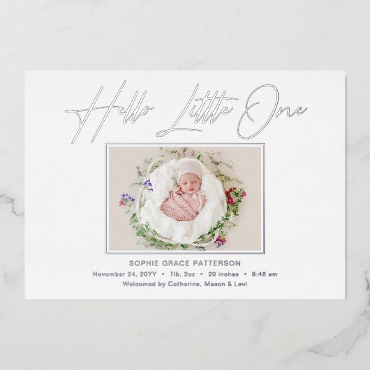 Hello Little エレガント One Scriptフォト誕生箔 箔シーズンカード (正面)