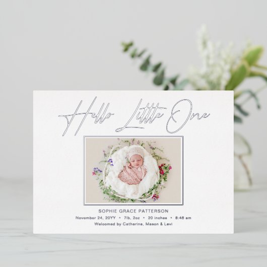 Hello Little エレガント One Scriptフォト誕生箔 箔シーズンカード (立ち正面)