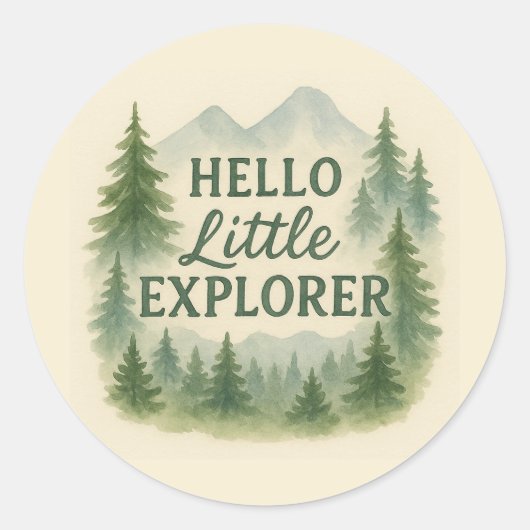Hello Little Explorer Woodland Baby Showerステッカー ラウンドシール (正面)