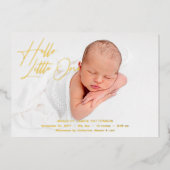 Hello Little Oneスクリプトエレガントフォト誕生 箔シーズンカード (正面)