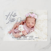 Hello Little Oneスクリプトエレガントフォト誕生 箔シーズンカード (正面)