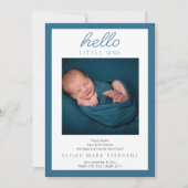 Hello Little One - 2フォト男の赤ちゃんブルー誕生 案内状 (正面)