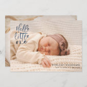 Hello Little One 2ベビー写真コラージュ誕生統計 案内状 (正面/裏面)