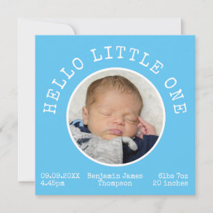 Hello Little One 2 Photo Nameブルー男の赤ちゃん 案内状