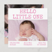 Hello Little One 2 Photo Name Date Baby Girl 案内状 (正面/裏面)