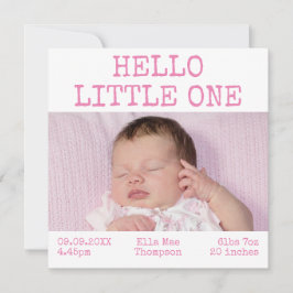 Hello Little One 2 Photo Name Date Baby Girl 案内状